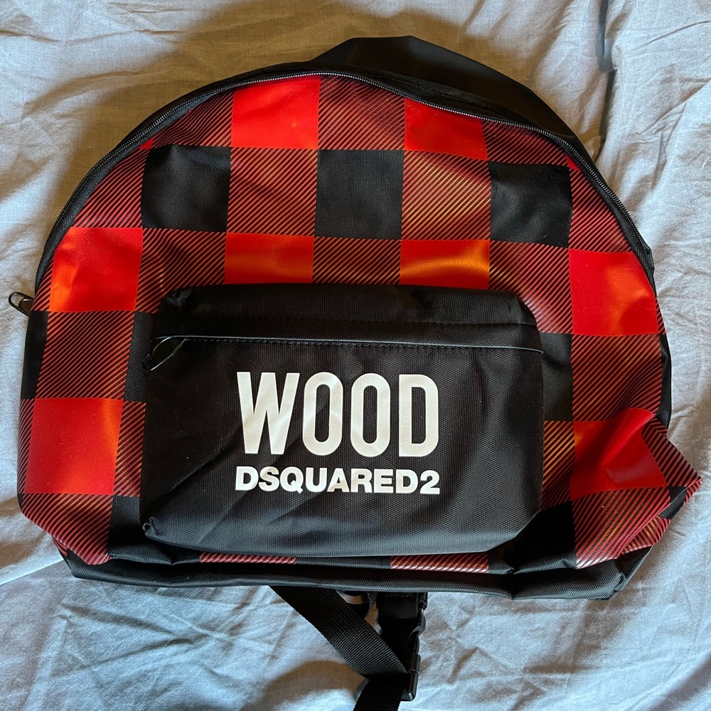 DSQUARED2 Red and Black Plaid Backpack